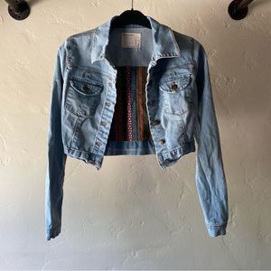 Cropped Boho Jean Jacket with Embroidery